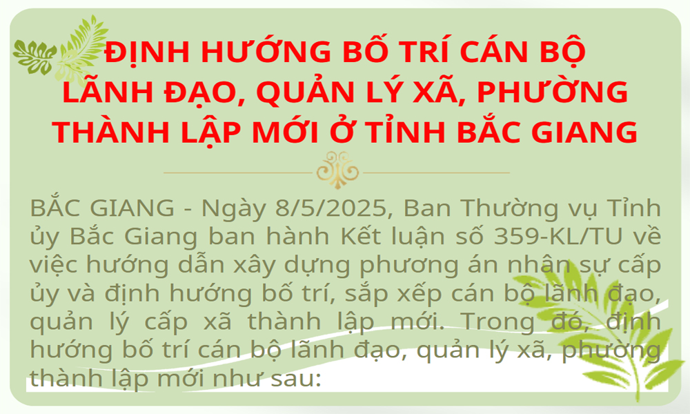  Định hướng bố trí cán bộ lãnh đạo, quản lý xã, phường thành lập mới ở tỉnh Bắc Giang 